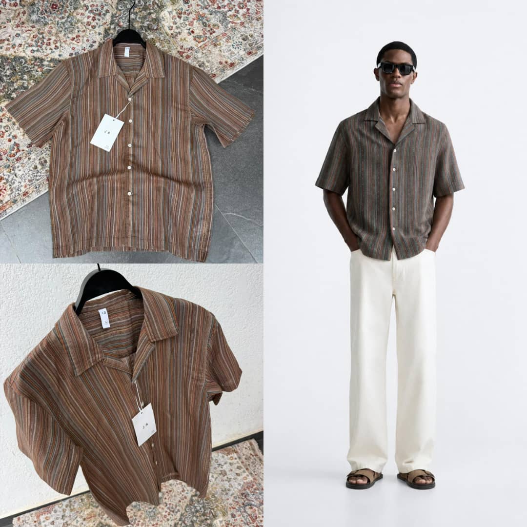 Relaxed Camp-Collar Striped Short-Sleeve Shirt — image 2