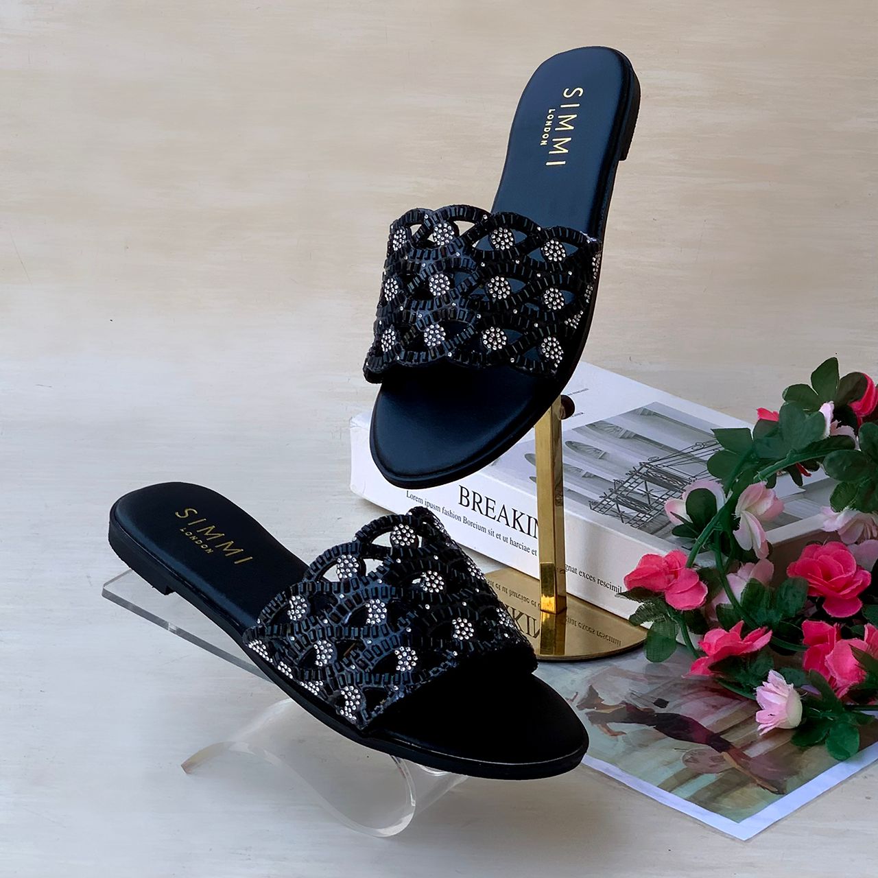 SIMMI London Women's Intricate Embellished Flat Slide Sandals — image 3