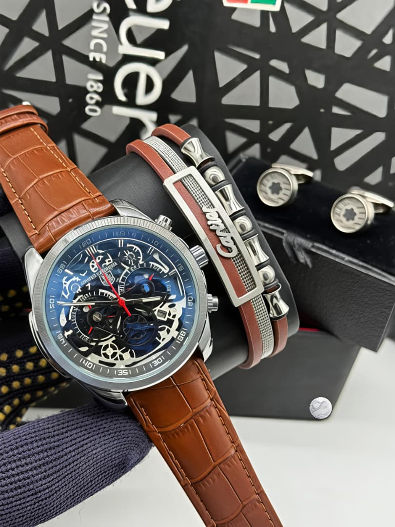 Skeleton Chronograph Watch & Bracelet Gift Set — image 1