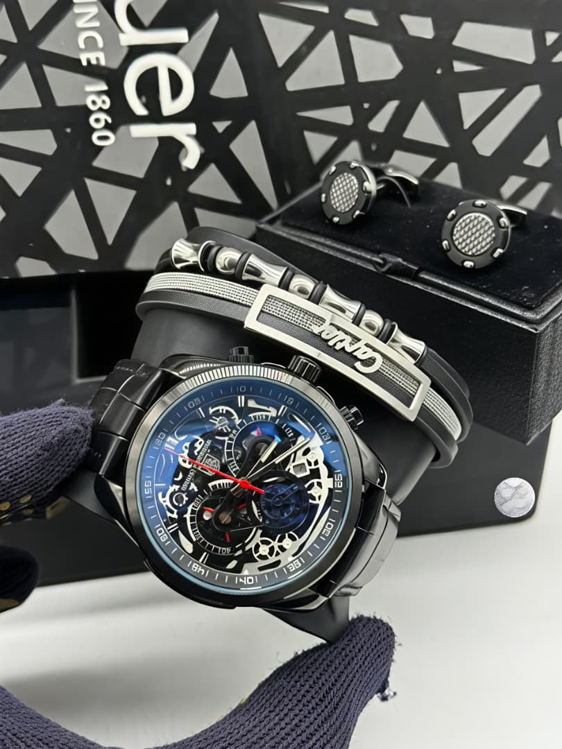 Skeleton Chronograph Watch & Bracelet Gift Set — image 2