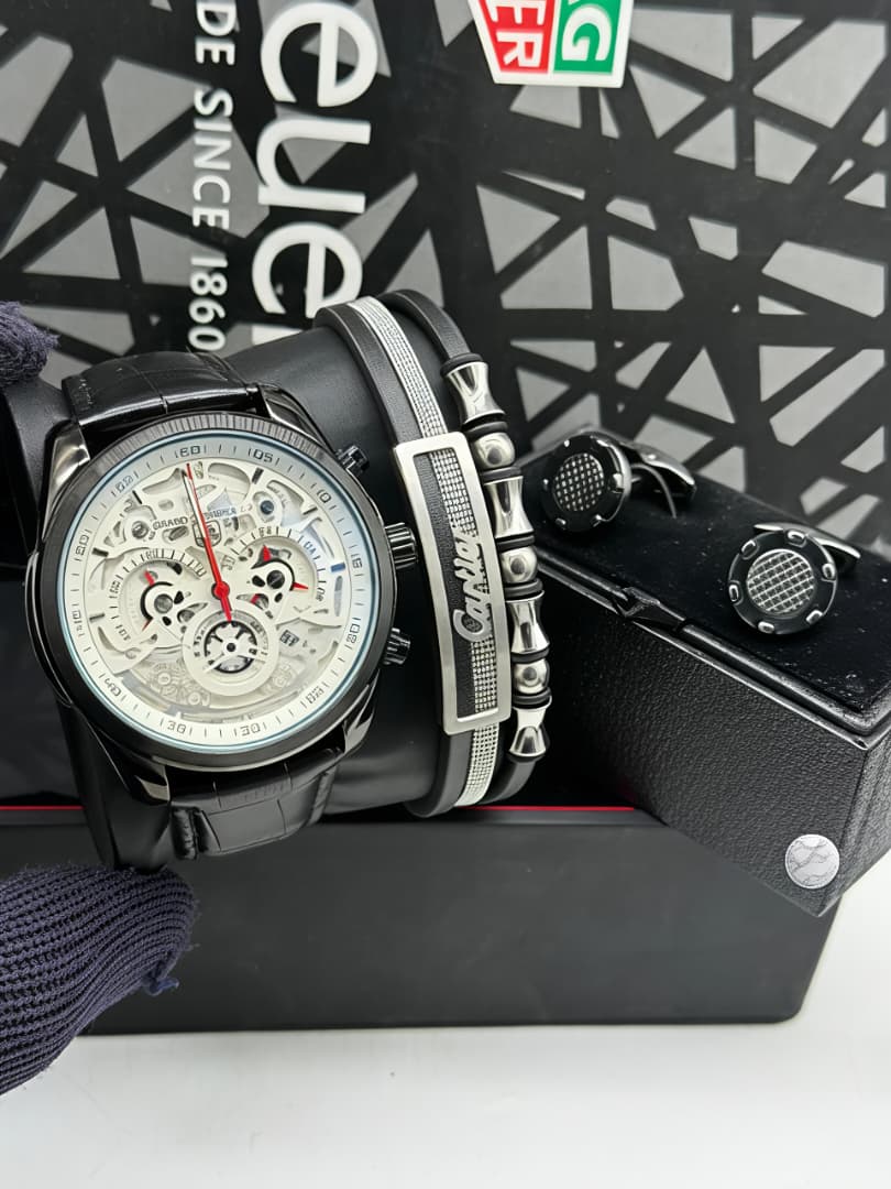 Skeleton Chronograph Watch & Bracelet Gift Set — image 3