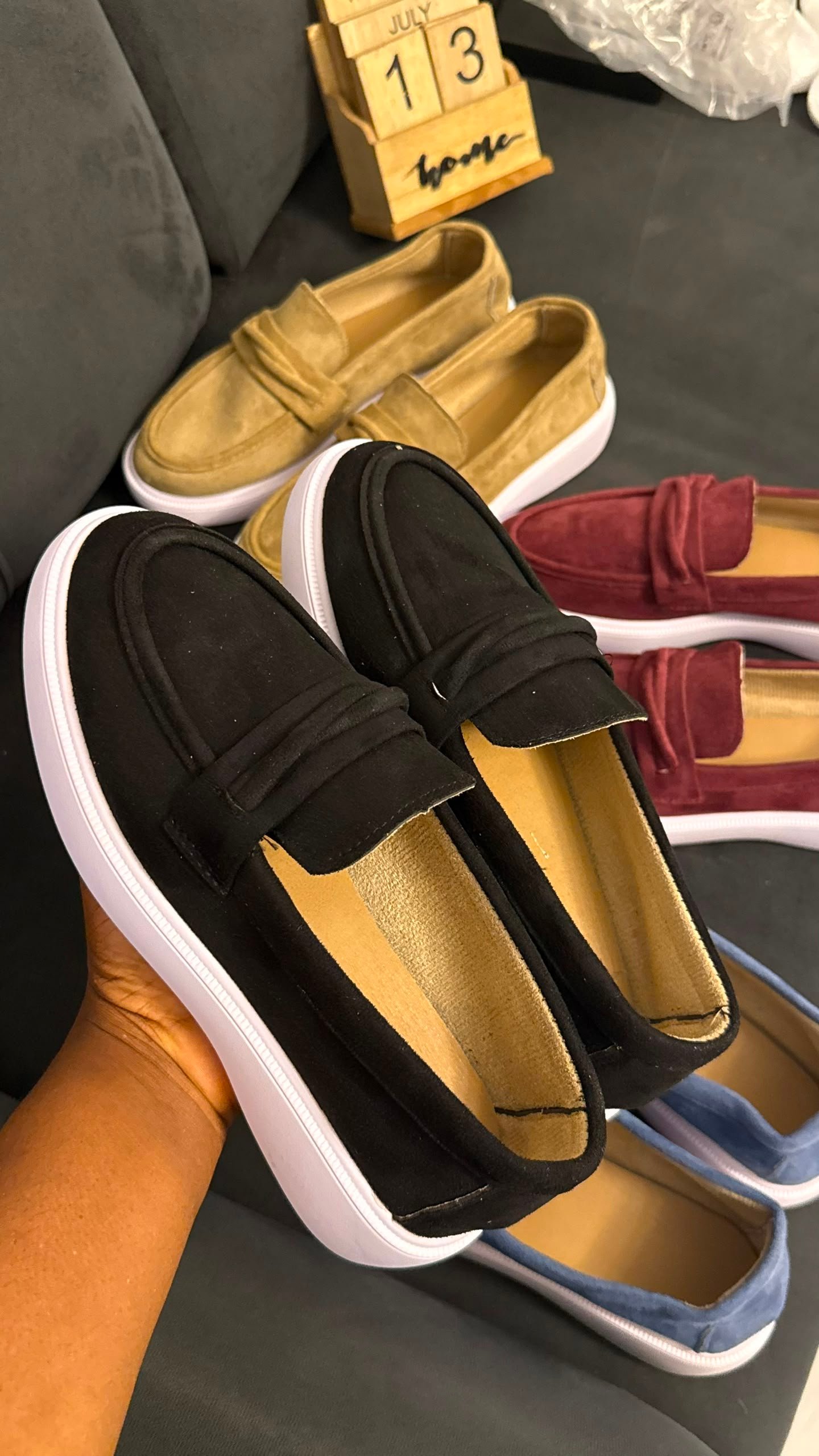 Suede Penny Loafer Sneaker on White Platform Sole