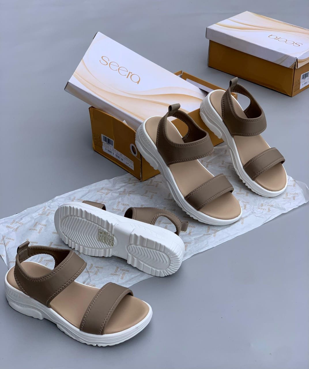 Taupe Double-Strap Sport Sandal on Chunky White Sole