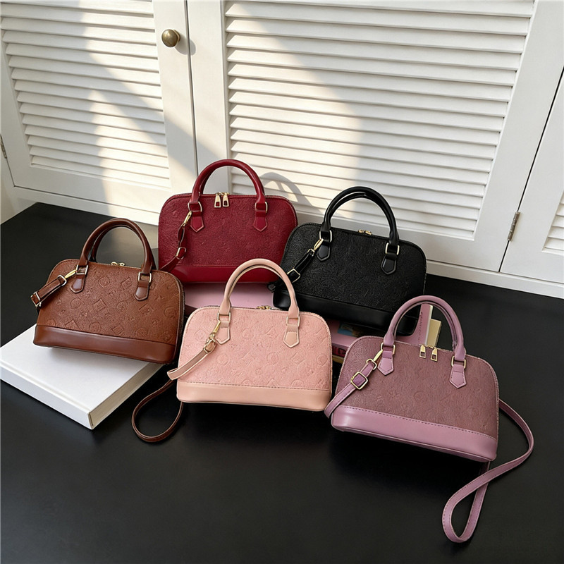 The Aria Debossed Monogram Dome Bag – Structured Top-Handle Satchel with Crossbody Strap — image 1