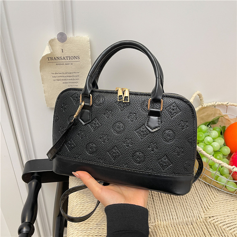 The Aria Debossed Monogram Dome Bag – Structured Top-Handle Satchel with Crossbody Strap — image 2