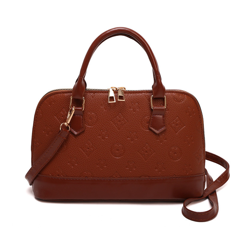 The Aria Debossed Monogram Dome Bag – Structured Top-Handle Satchel with Crossbody Strap — image 3