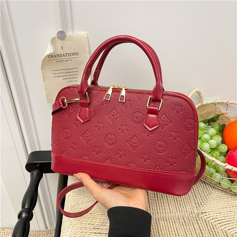 The Aria Debossed Monogram Dome Bag – Structured Top-Handle Satchel with Crossbody Strap — image 4
