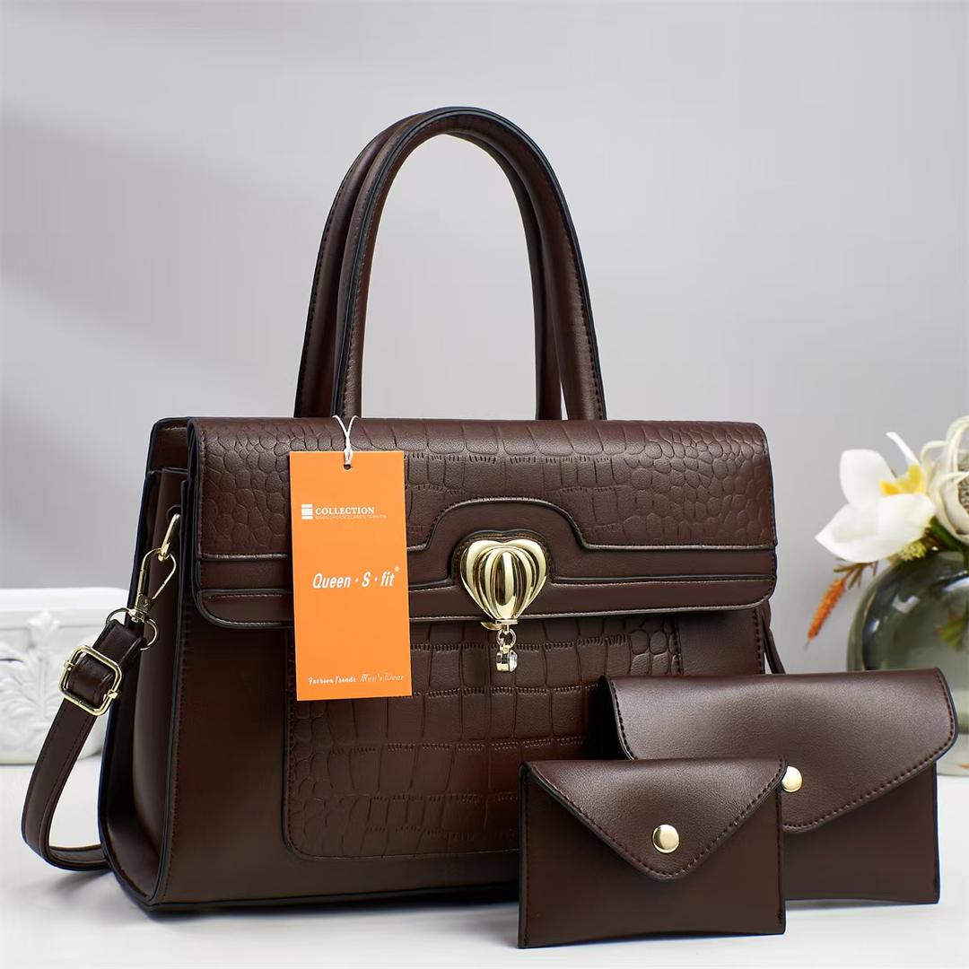 The Queen’s Fit 3-Piece Croc-Embossed Satchel Set – Structured Top-Handle Bag with Clutch and Card Wallet — image 2