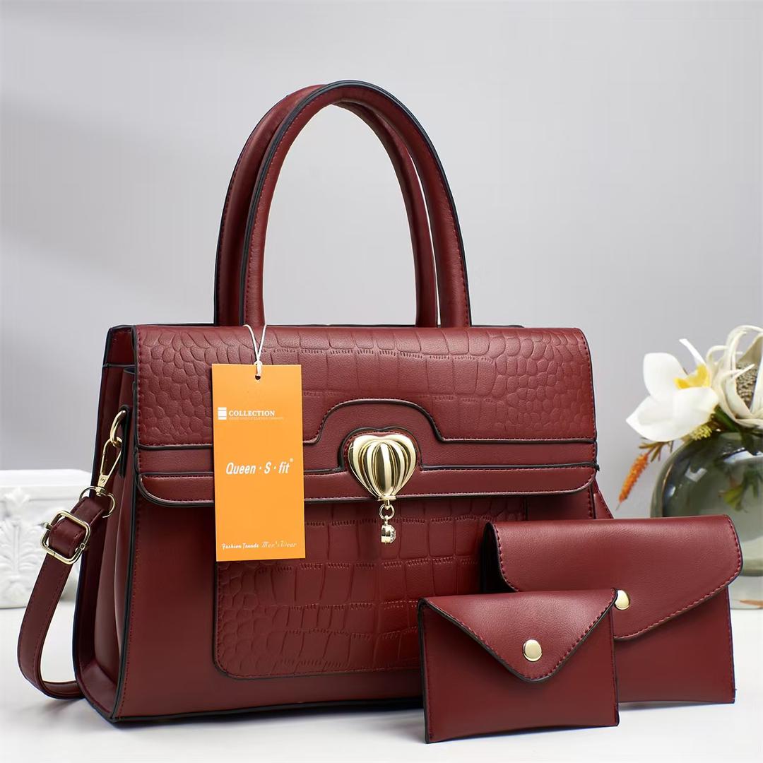 The Queen’s Fit 3-Piece Croc-Embossed Satchel Set – Structured Top-Handle Bag with Clutch and Card Wallet — image 3
