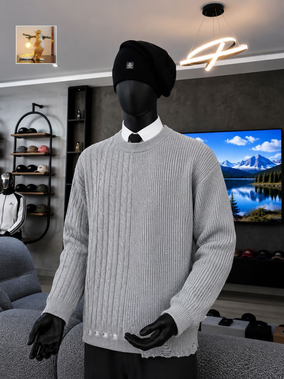 The Split-Panel Distressed Crewneck Sweater — image 4