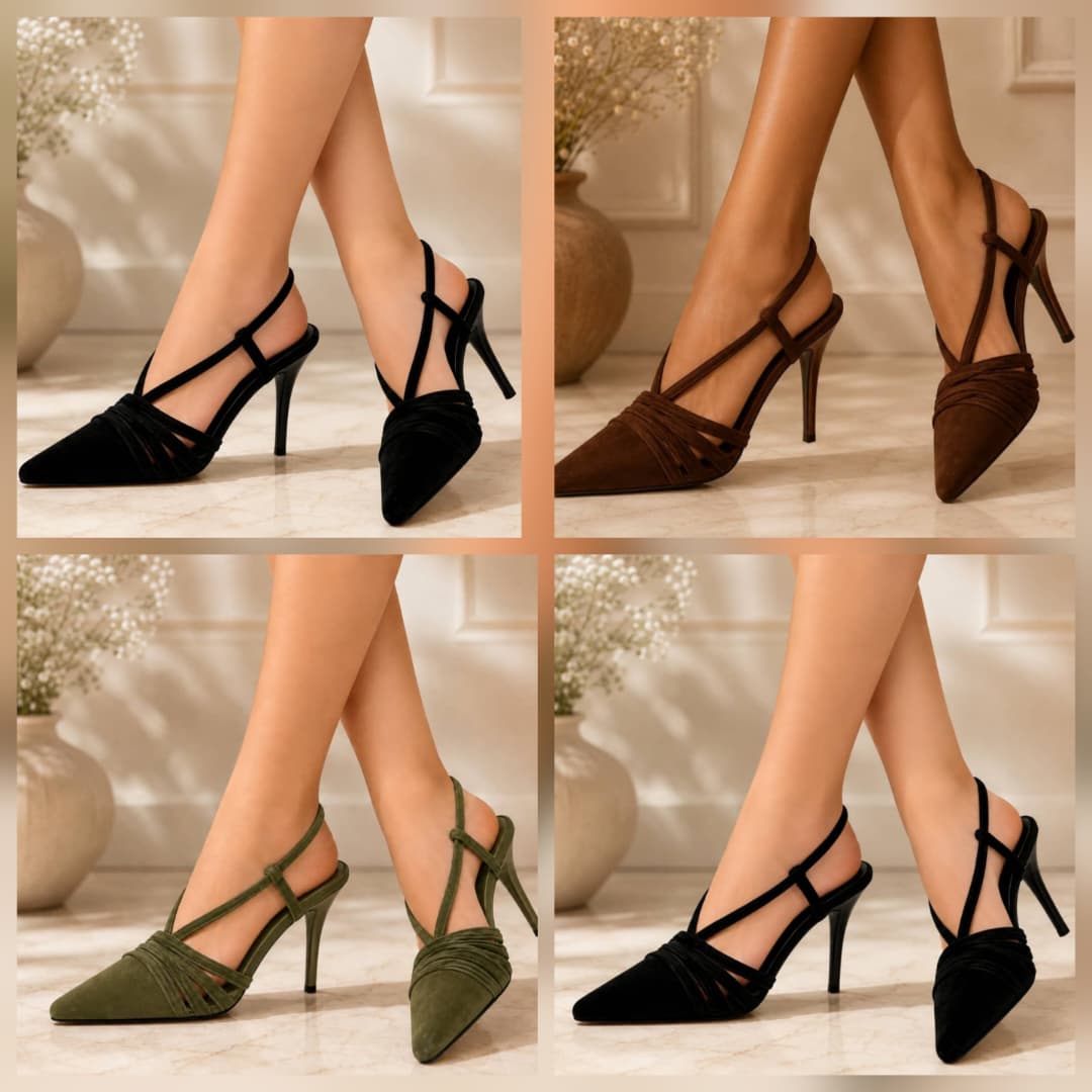Tommy Footwears Women's Velvet Strappy Slingback Pointed Court Heels