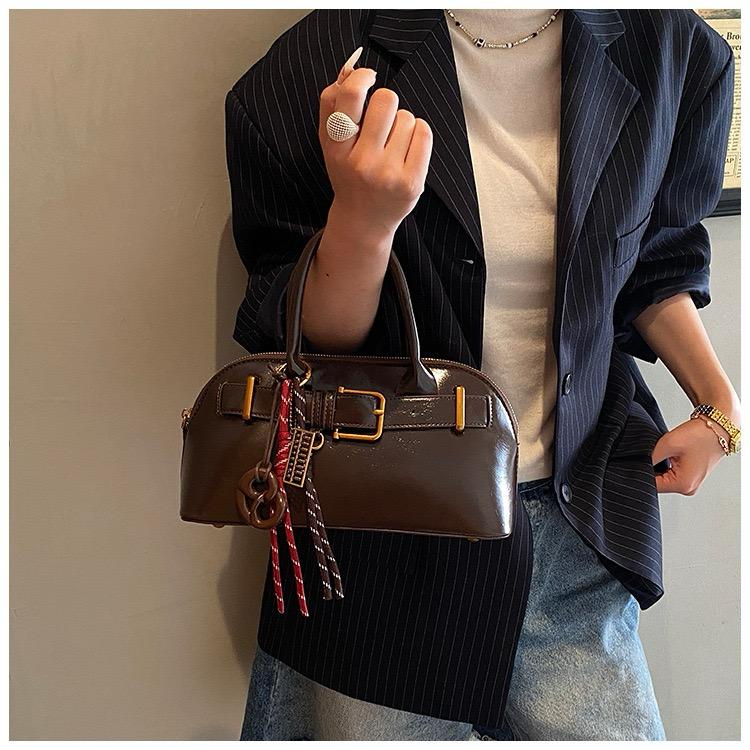 Vintage Belt-Buckle Boston Bag with Tassel Charm — image 3