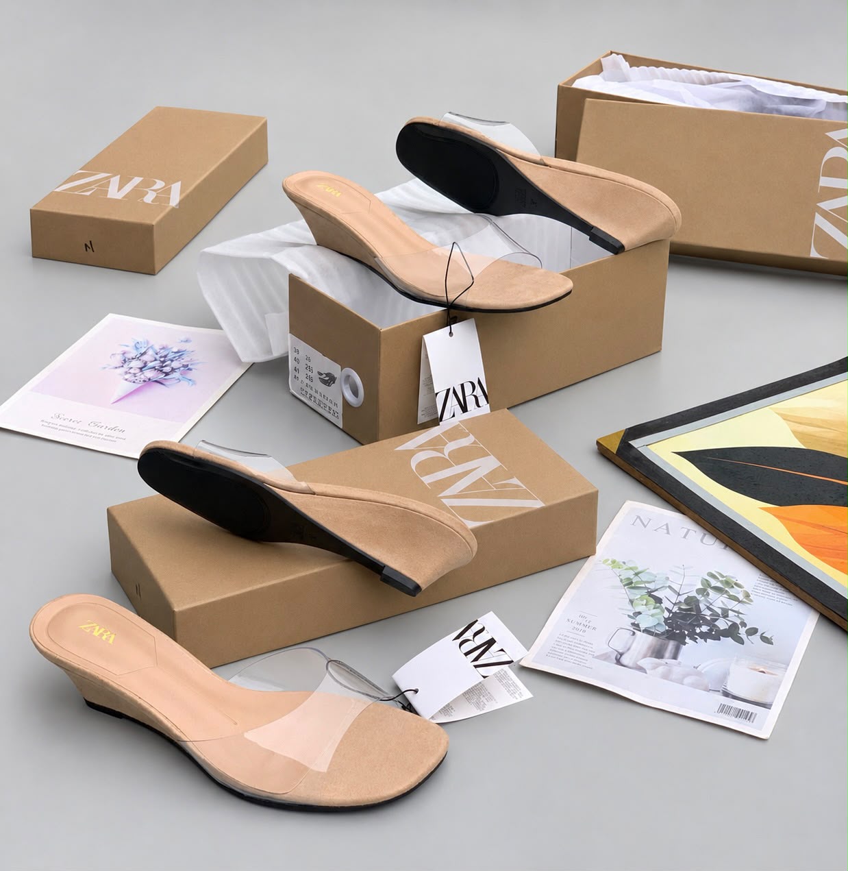 Wedge Heel Mule Slides – Nude & Burgundy — image 3