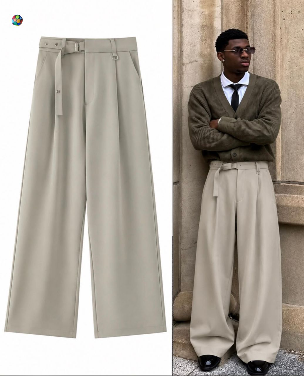 Wide-Leg Belted Pleat Trousers – Unisex — image 1