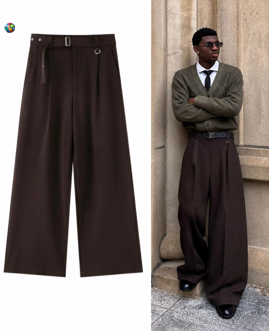 Wide-Leg Belted Pleat Trousers – Unisex — image 2