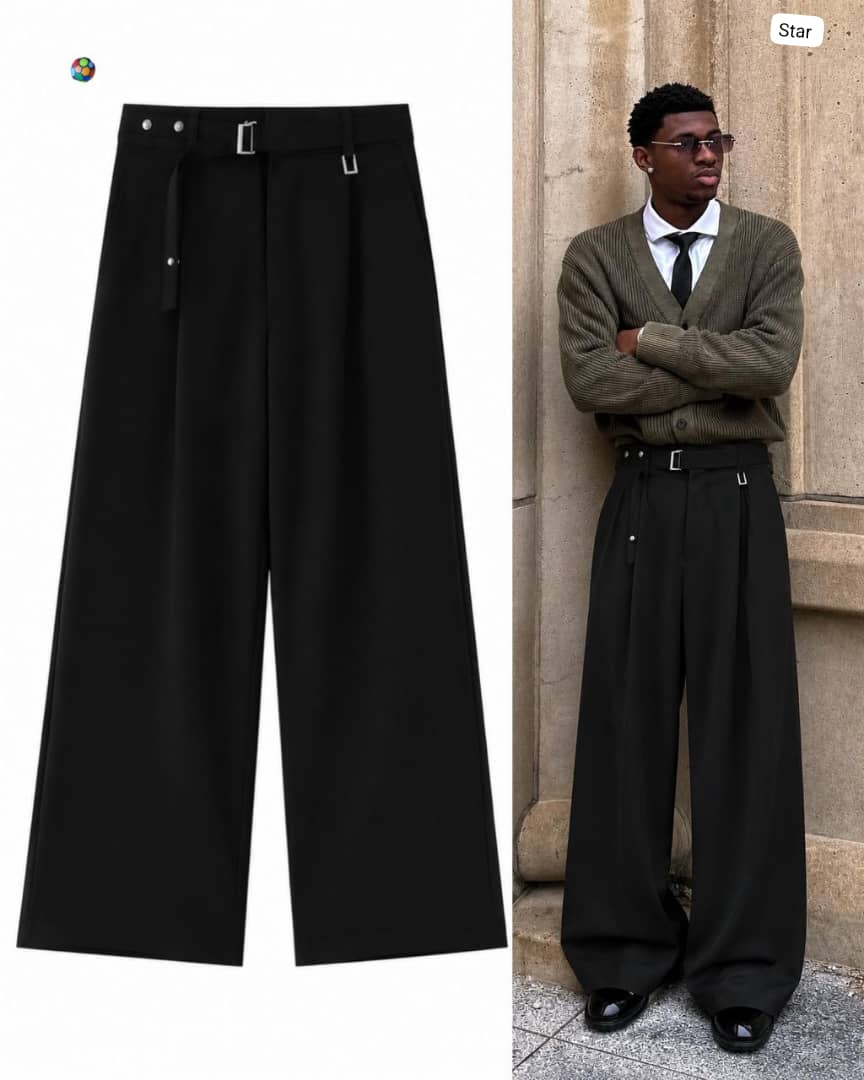 Wide-Leg Belted Pleat Trousers – Unisex — image 3