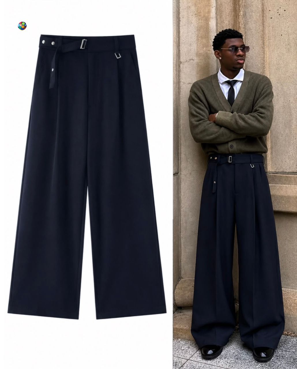 Wide-Leg Belted Pleat Trousers – Unisex — image 4