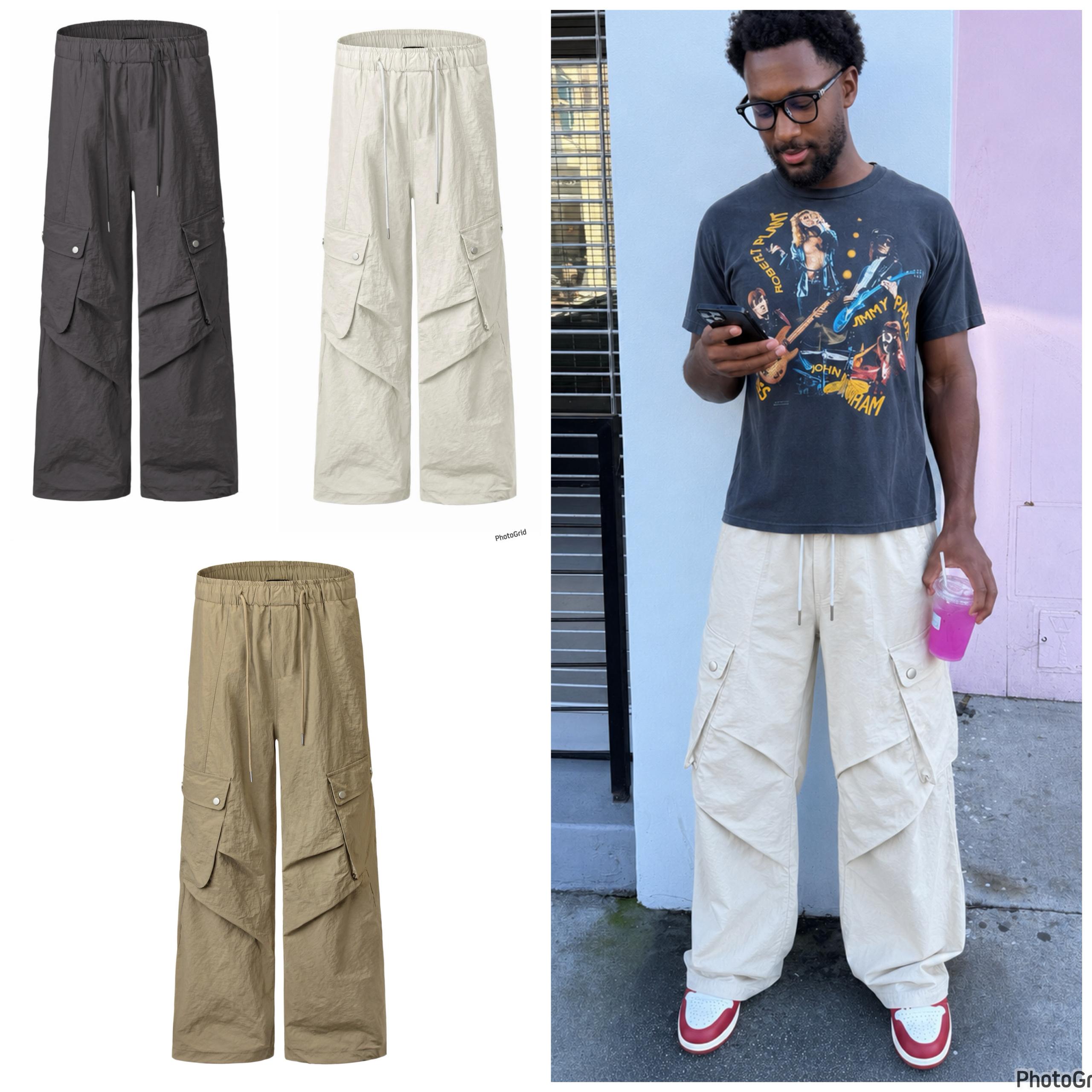 Wide-Leg Parachute Cargo Pants with Snap Pockets — image 2