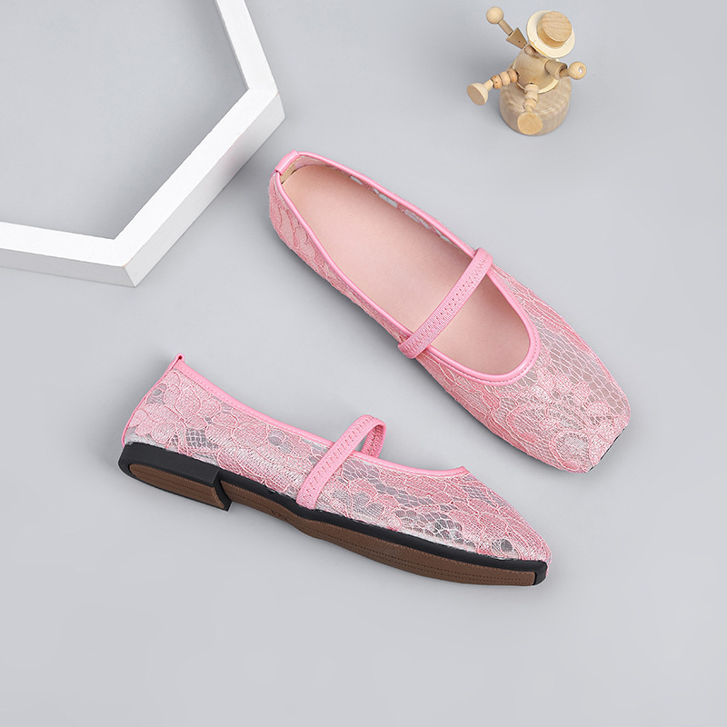 Women's Square Toe Black Lace Mary Jane Ballet Flats – Breathable Sheer Mesh Slip-On Shoes — image 3