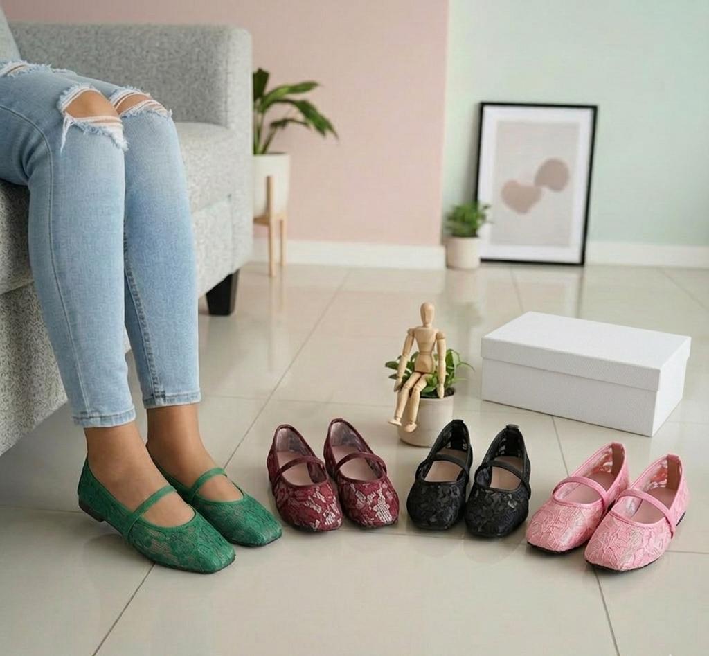 Women's Square Toe Black Lace Mary Jane Ballet Flats – Breathable Sheer Mesh Slip-On Shoes — image 4