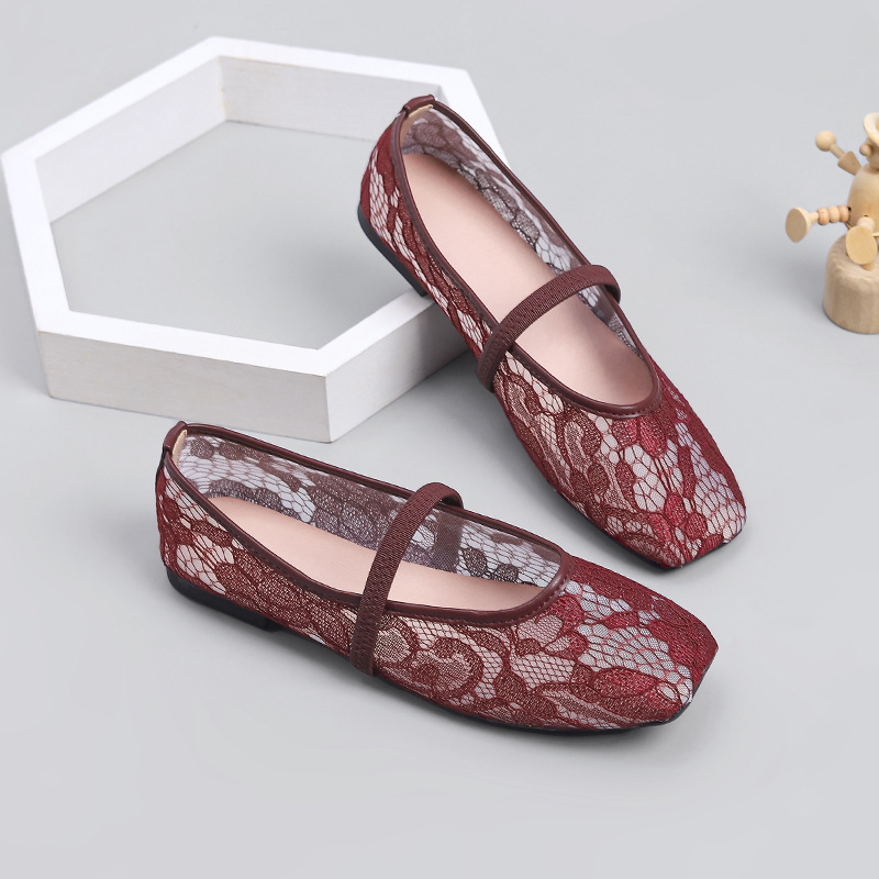 Women's Square Toe Black Lace Mary Jane Ballet Flats – Breathable Sheer Mesh Slip-On Shoes — image 5