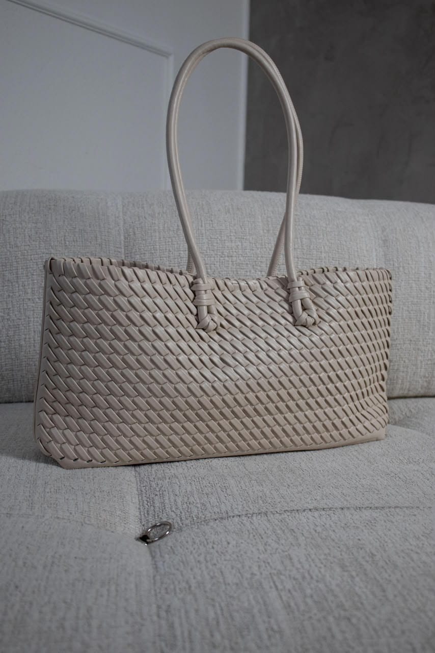 Woven Leather Tote Bag with Scarf Detail